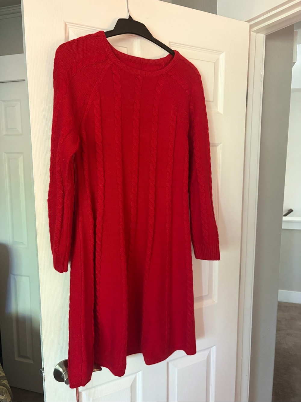 Red Cable Knit Sweater Dress - Women